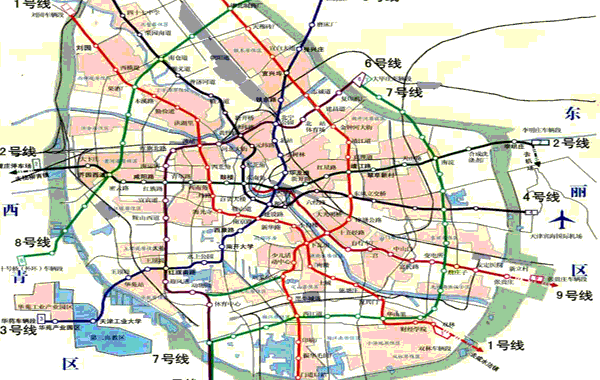 线路图:天津地铁1号线—天津地铁2号线—天津地铁3号线—天津地铁4号
